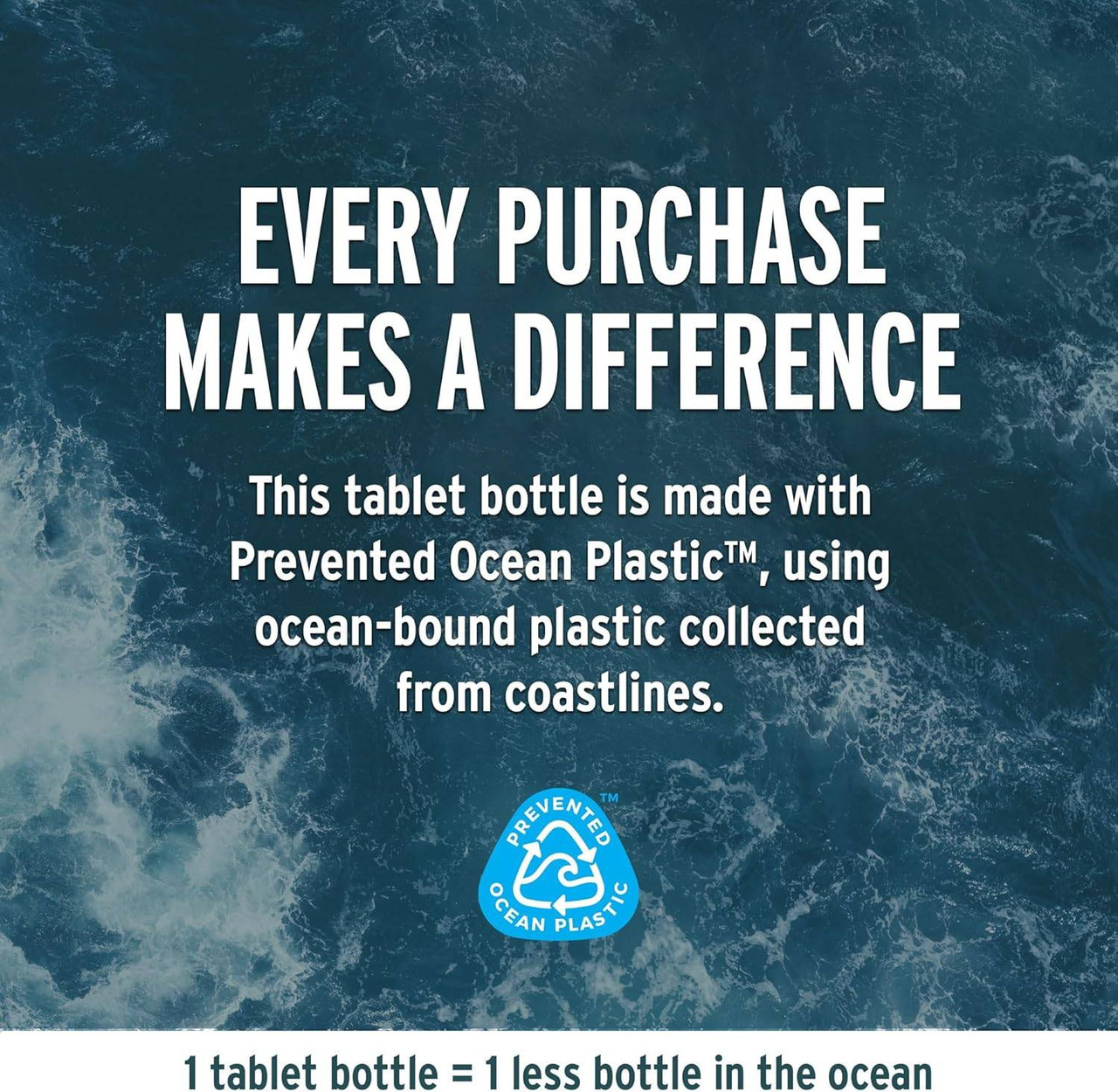 Ocean waves, tablet bottle made with Prevented Ocean Plastic graphic