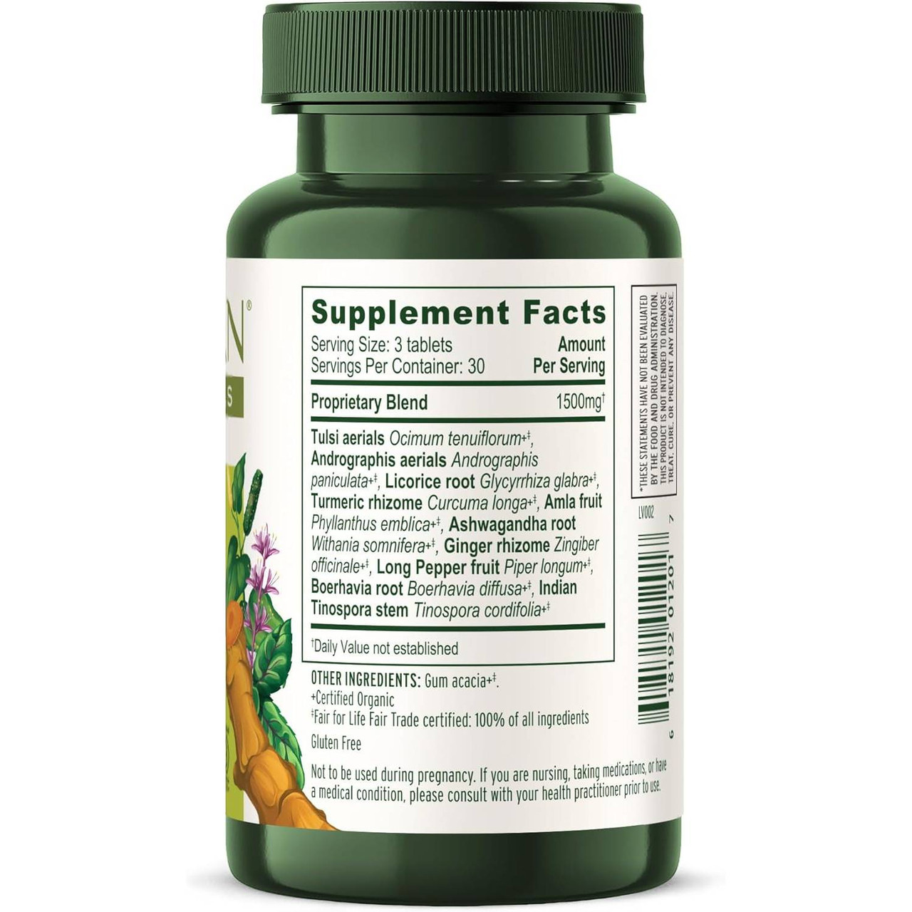 Immune Strong bottle side with supplement facts