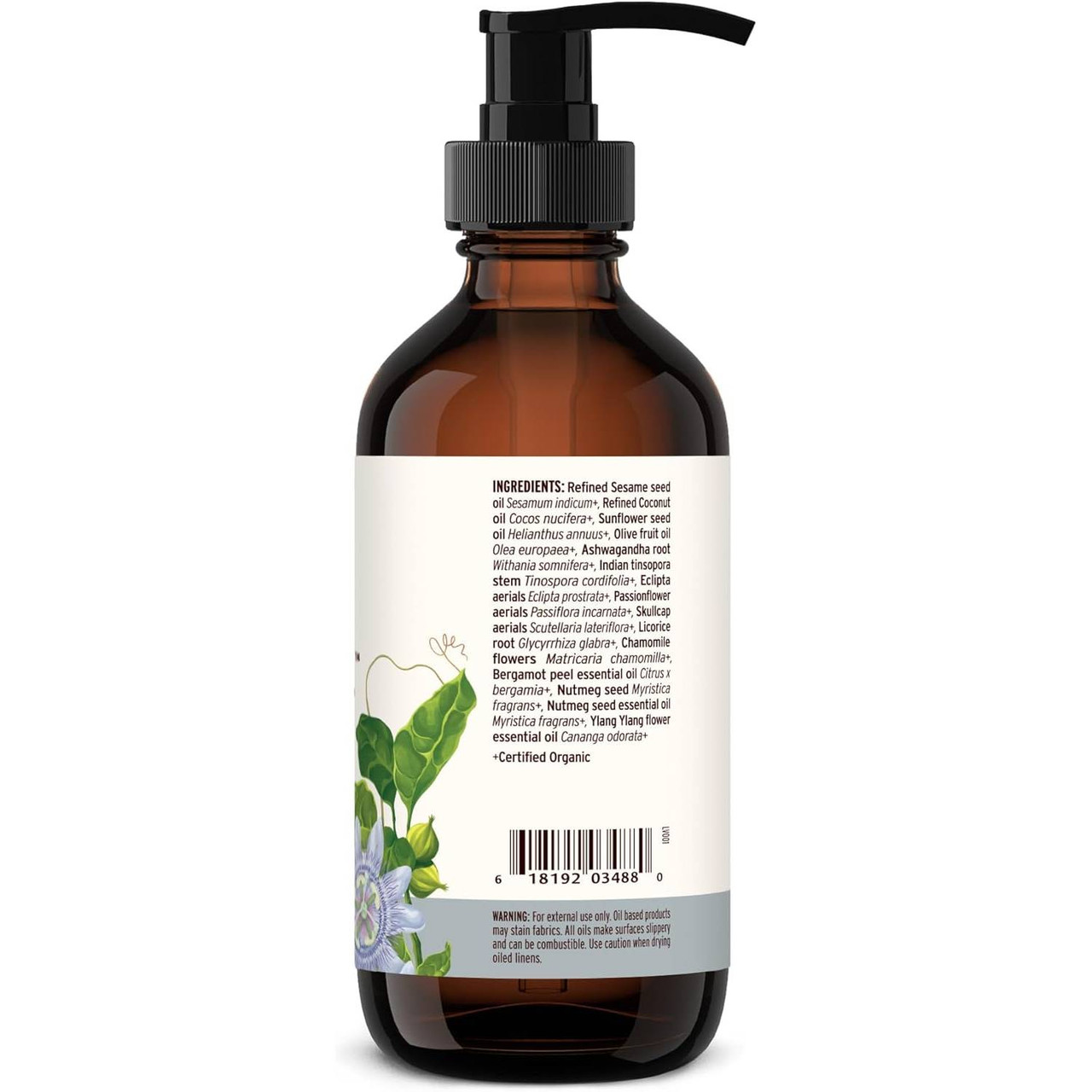 Sleep Easy Oil bottle back with ingredients and how to use