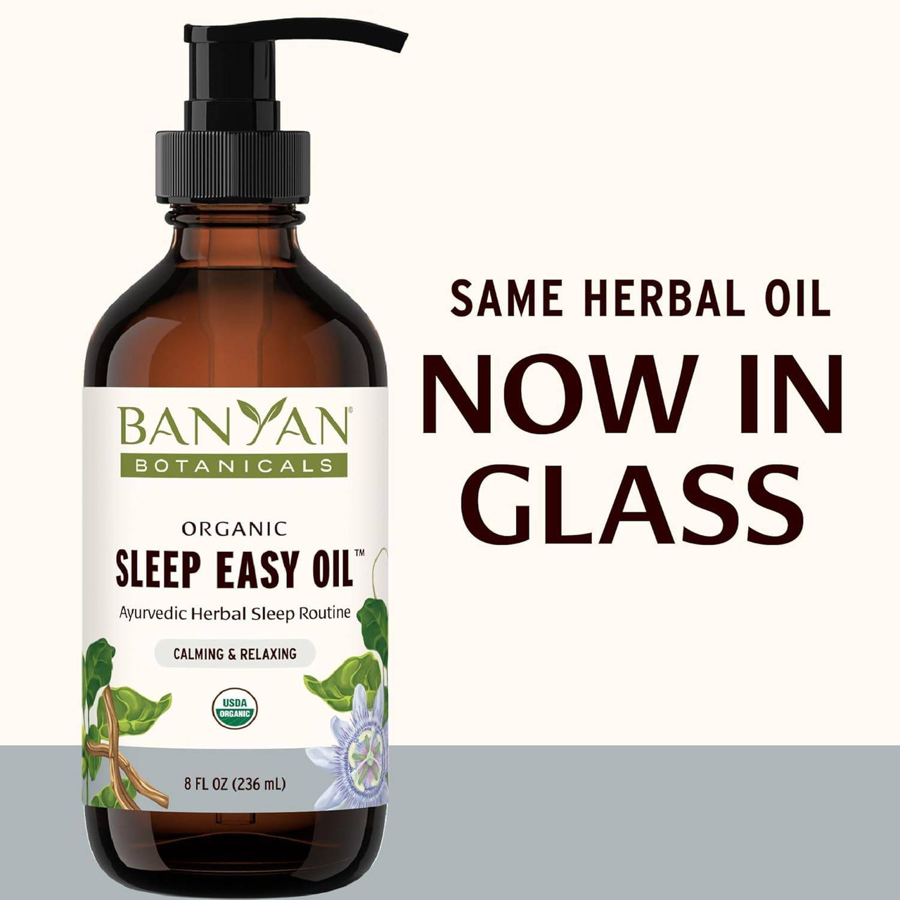 Sleep Easy Oil now in glass bottle graphic