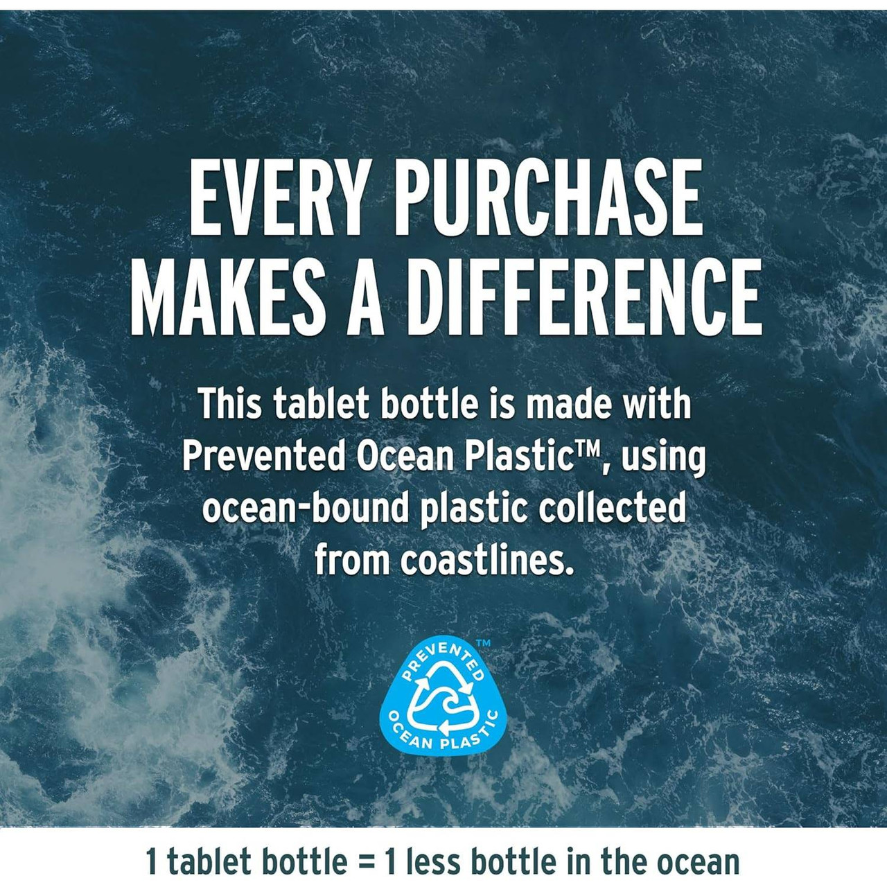 Ocean waves, tablet bottle made with Prevented Ocean Plastic graphic
