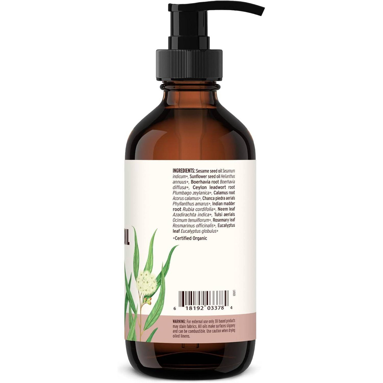 Kapha Massage Oil bottle back with ingredients and directions