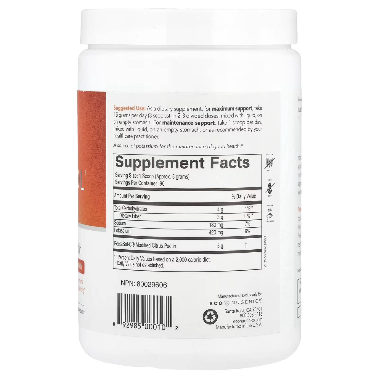 EcoNugenics PectaSol-C Modified Citrus Pectin Unflavored Powder