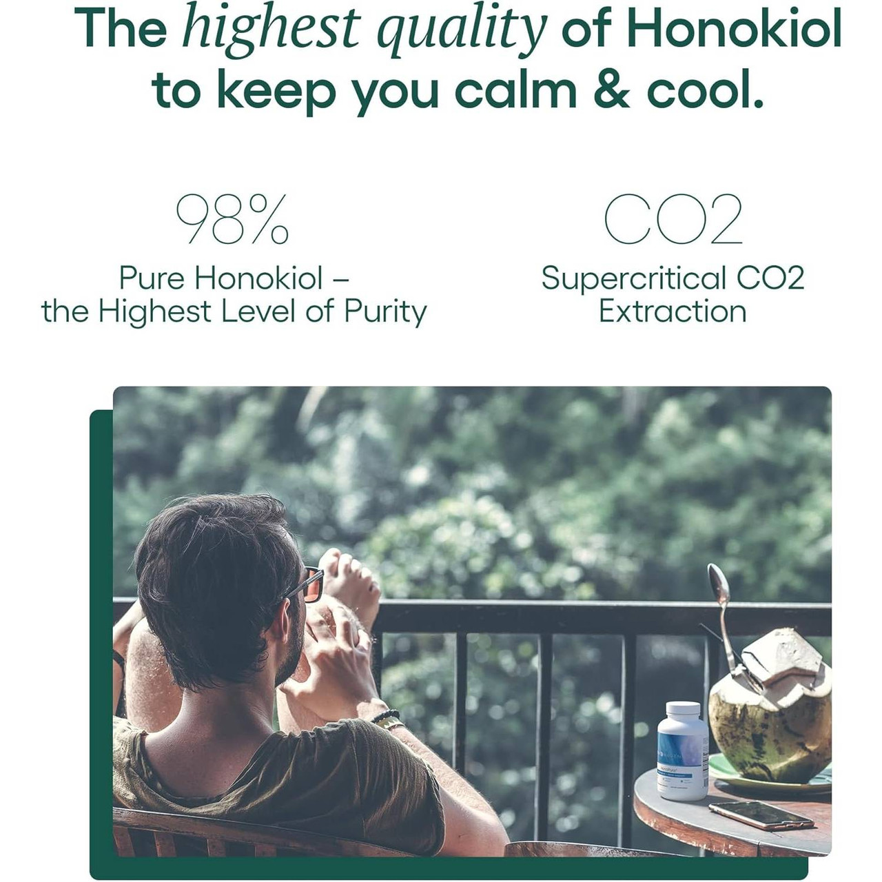 HonoPure purity and CO2 extraction graphic over a forest scene