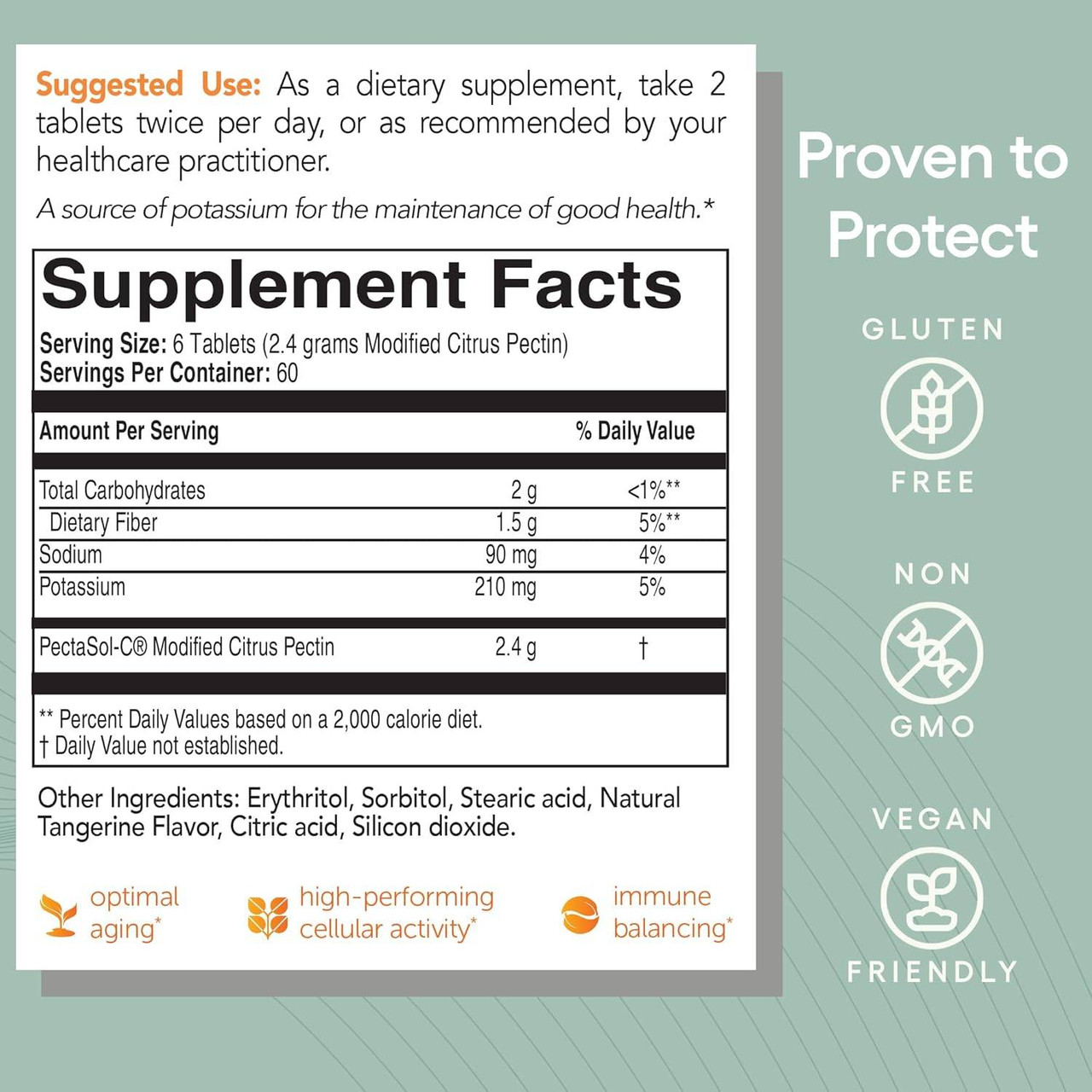 EcoNugenics PectaSol-C Modified Citrus Pectin Chewable Tablets - Tangerine Flavor - 120 Tablets