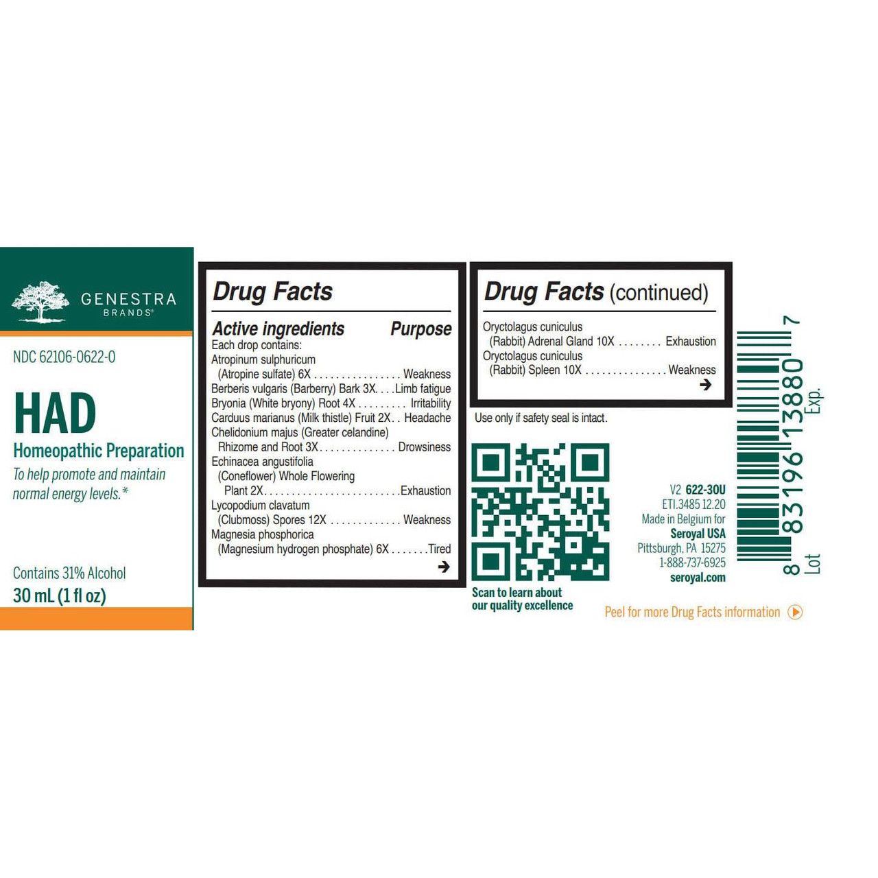 Genestra Brands HAD Adrenal Drops - 30 Milliliters