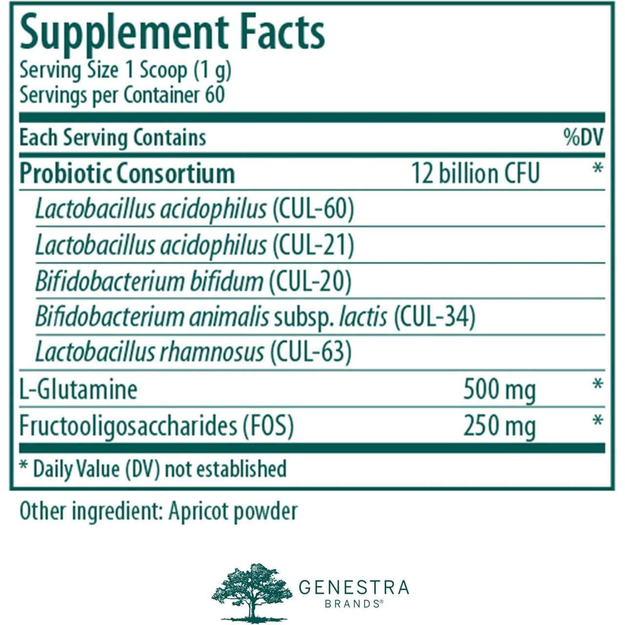 HMF Neuro Powder supplement facts with probiotic consortium glutamine and FOS