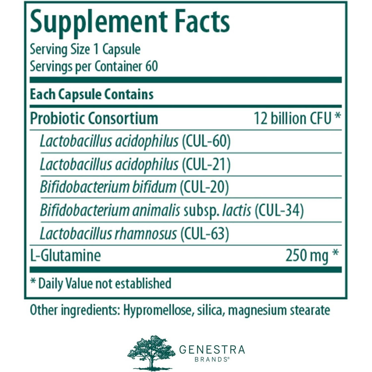 HMF Neuro capsules supplement facts with probiotic consortium and glutamine
