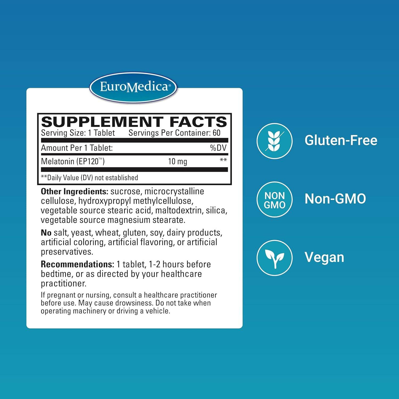 EuroMedica Melatonin 10mg Sustained Release - 60 Tablets