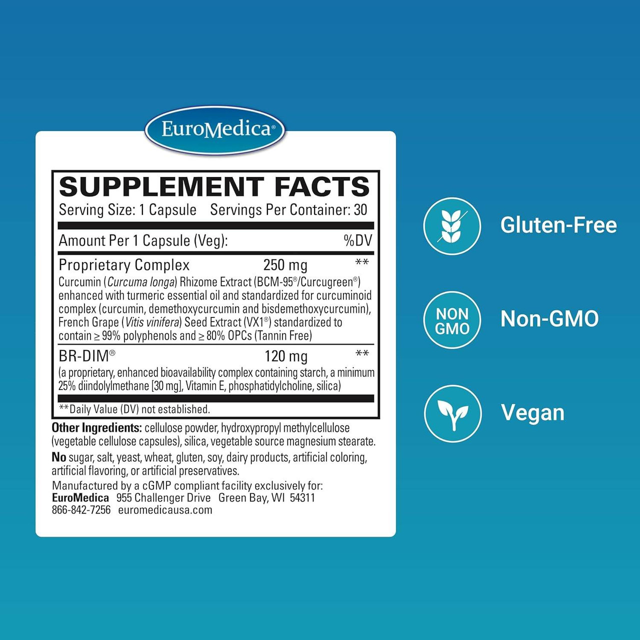 EuroMedica DIM + Curcumin - 30 Capsules