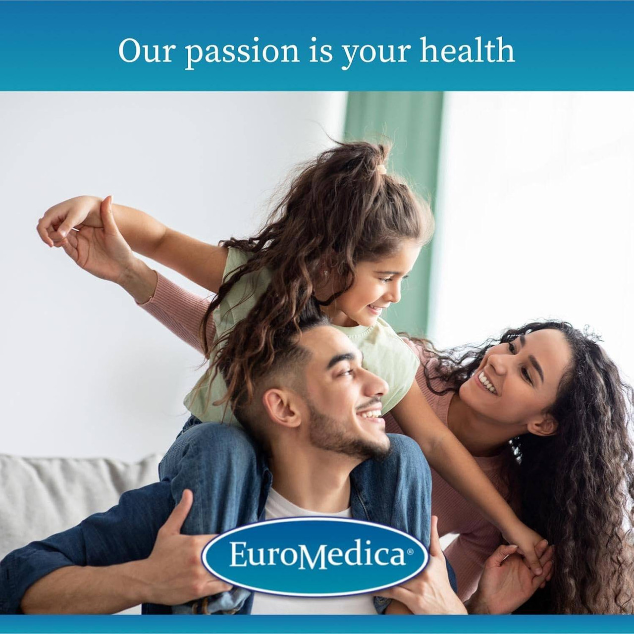 Family playing on a couch, EuroMedica our passion is your health