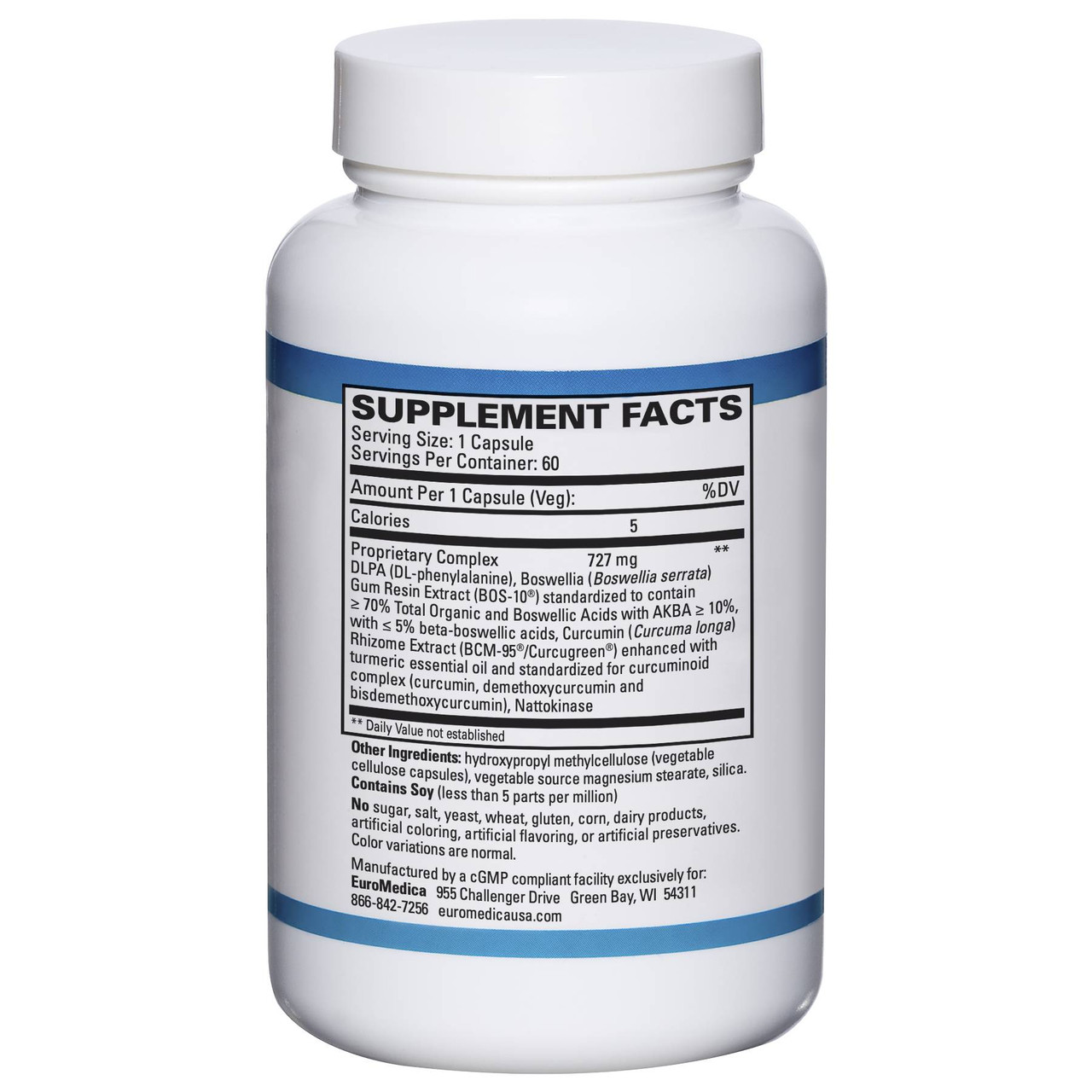 Curaphen 60 capsule bottle back with supplement facts