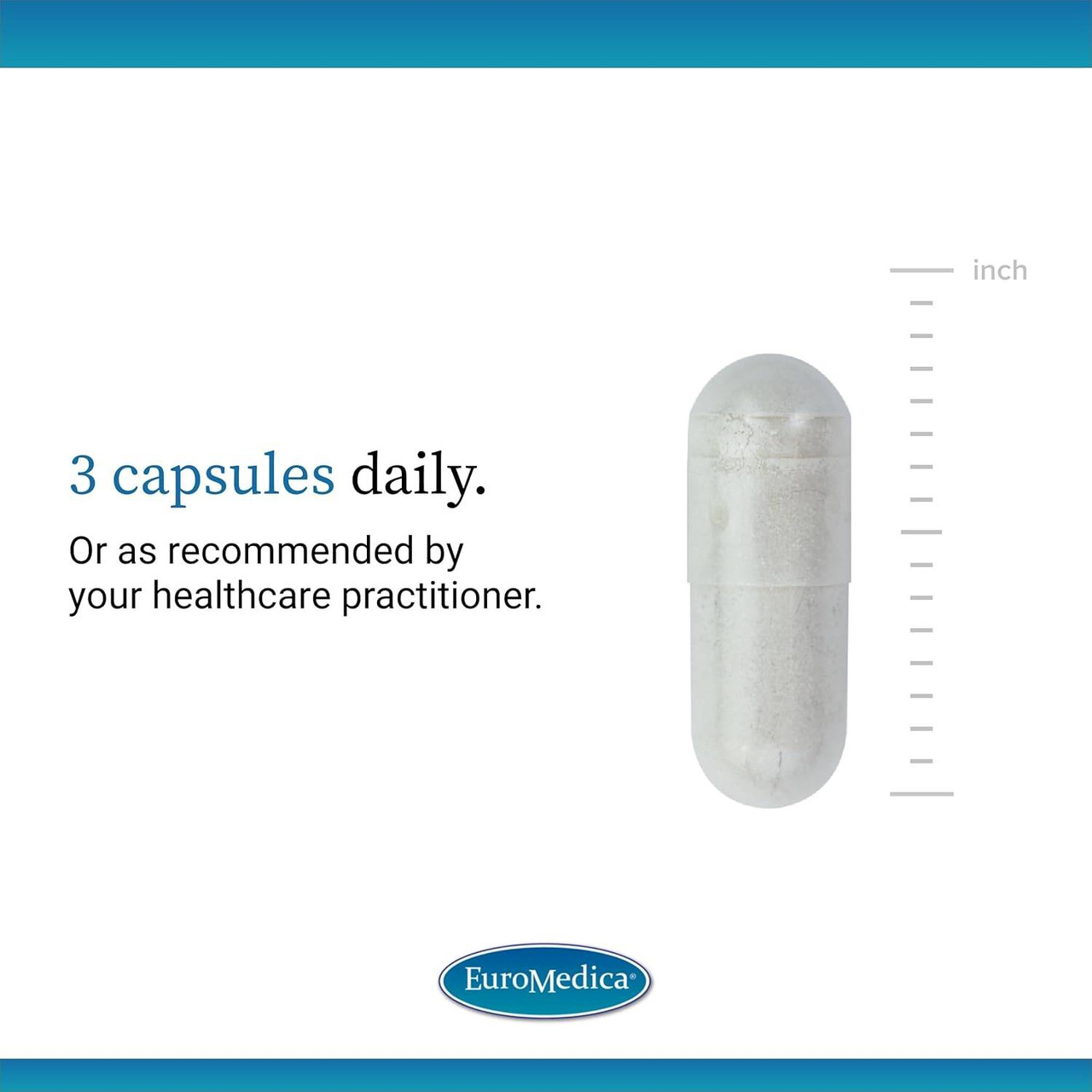 Capsule beside a ruler, 3 capsules daily graphic