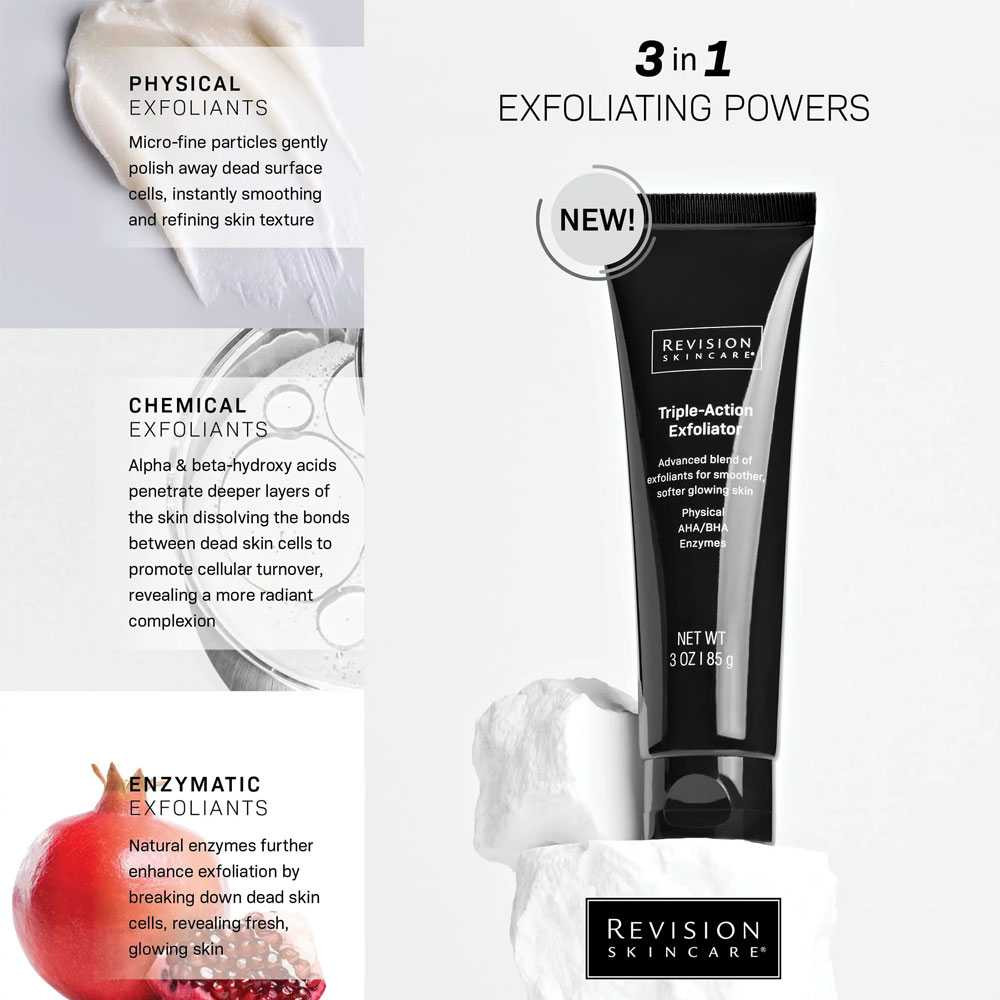 Physical, chemical and enzymatic exfoliant callouts