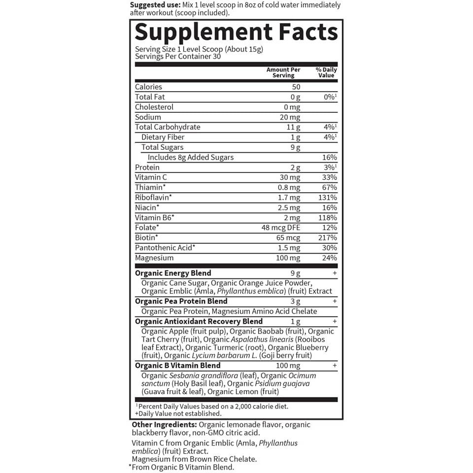 Garden of Life SPORT Organic Post-Workout Recovery Blackberry Lemonade - 446 Grams