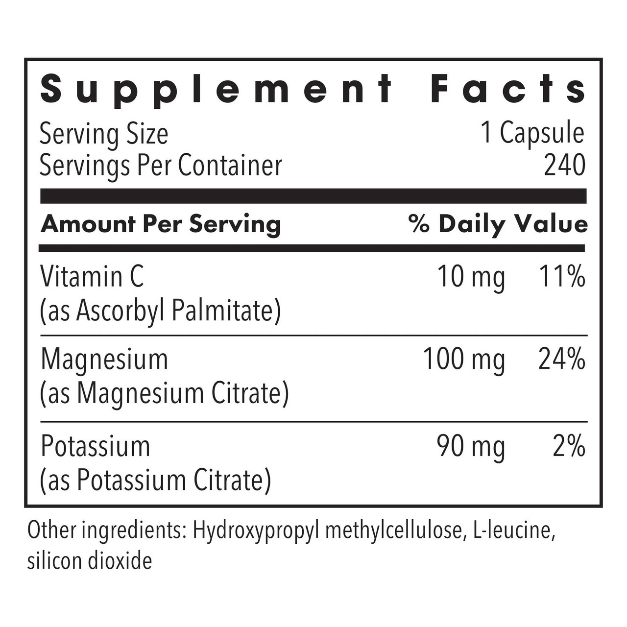 Metabolic Maintenance Potassium Magnesium Citrate - 240 Capsules