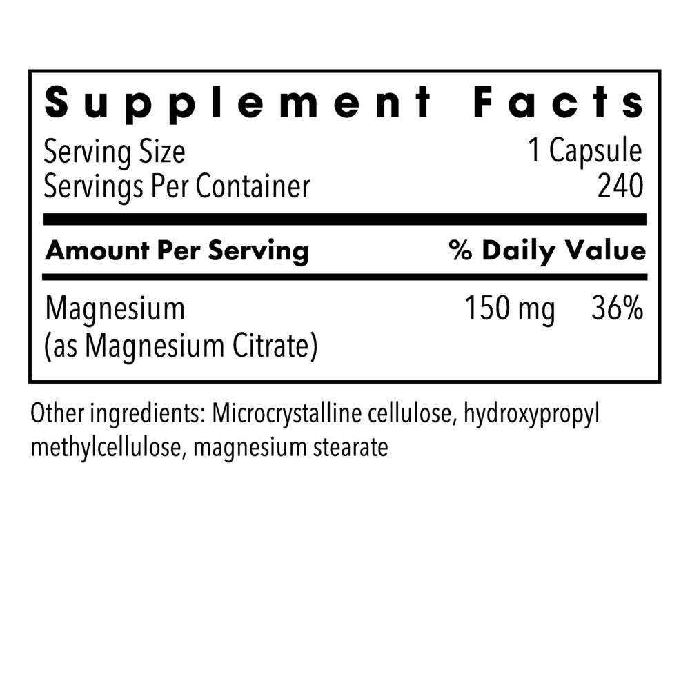 Magnesium Citrate 240 capsule supplement facts, 150 mg magnesium