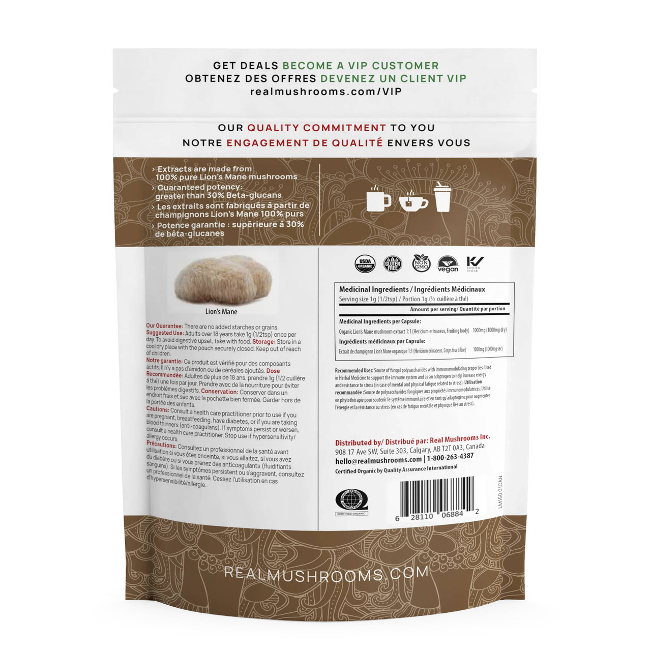Real Mushrooms Lion's Mane Extract Powder - 60 Grams
