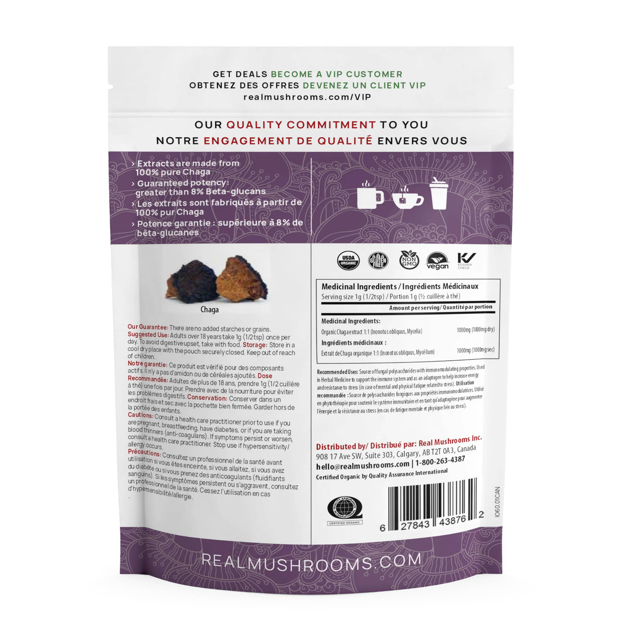 Real Mushrooms Chaga Extract Powder - 60 Grams