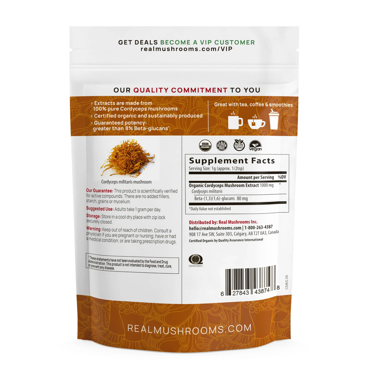 Real Mushrooms Cordyceps Mushroom Extract Powder - 60 Grams