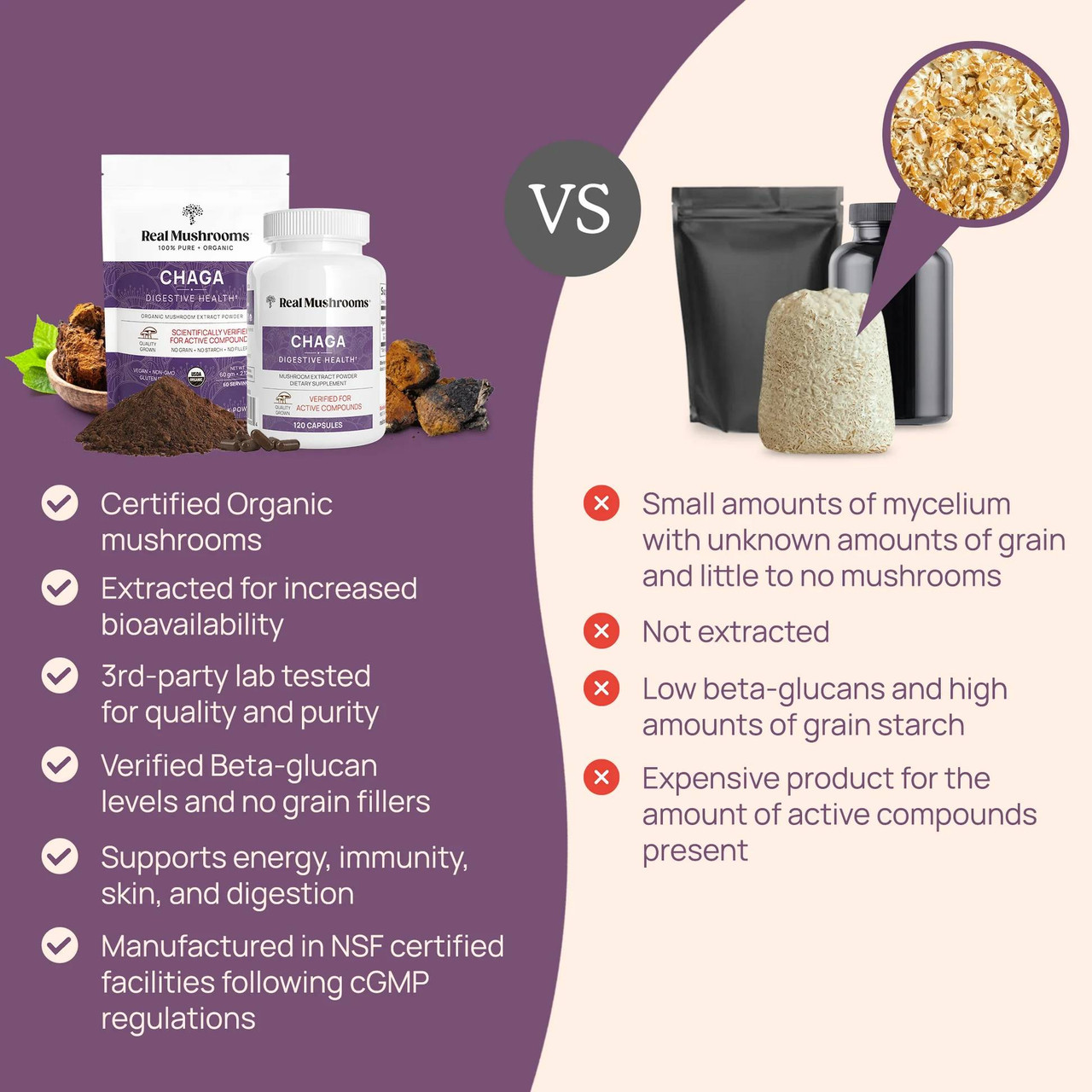 Real Mushrooms Chaga Extract Capsules - 120 Capsules