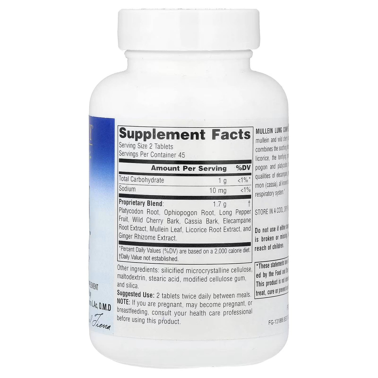 Mullein Lung Complex bottle back with supplement facts
