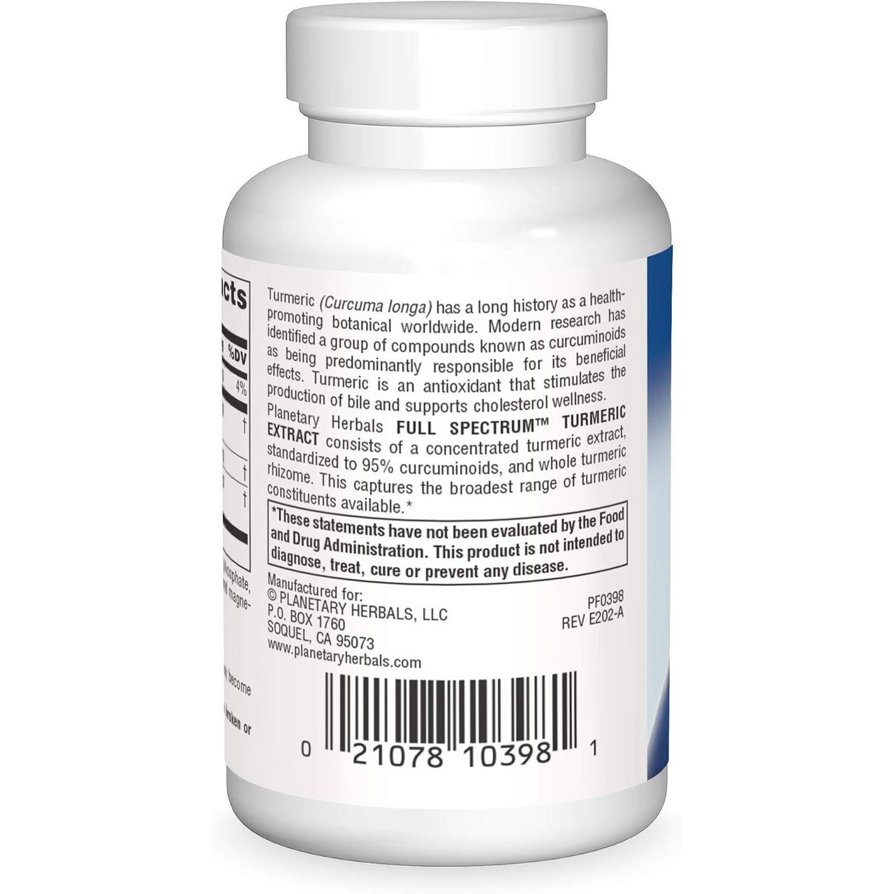 Full Spectrum Turmeric Extract bottle side with product description