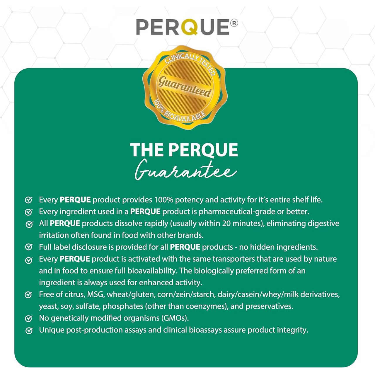 The Perque Guarantee graphic with gold seal