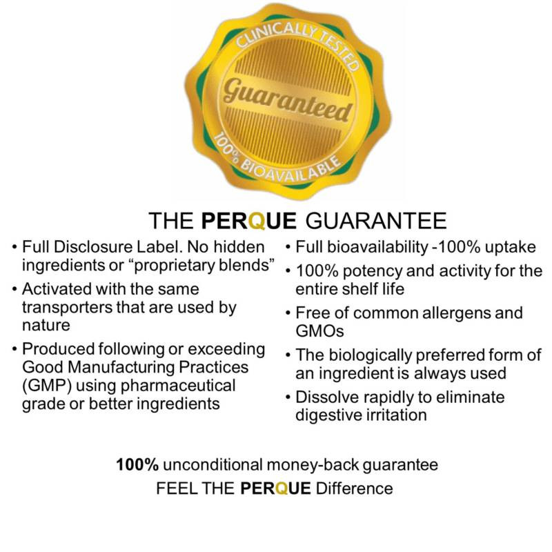 The Perque Guarantee seal and quality list