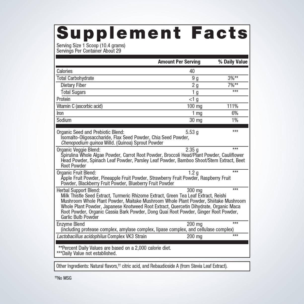 PhytoMulti Superfoods supplement facts panel
