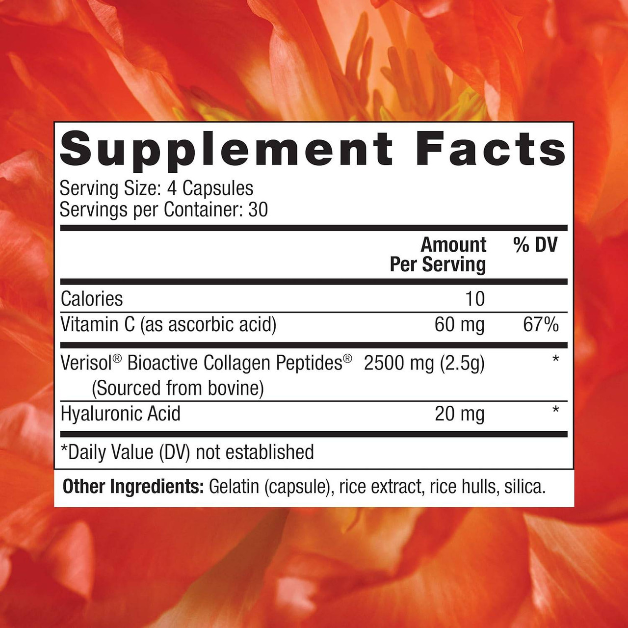Collagen Replenish supplement facts with Verisol collagen peptides