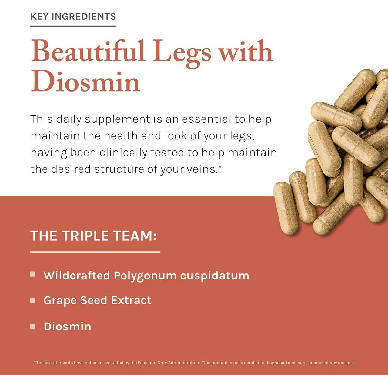 Capsules with key ingredients graphic, polygonum cuspidatum, grape seed extract and diosmin