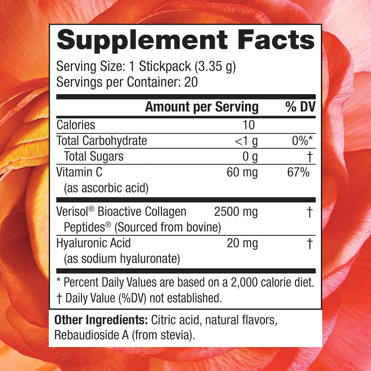 Collagen Candy Sour Apple supplement facts with Verisol and hyaluronic acid