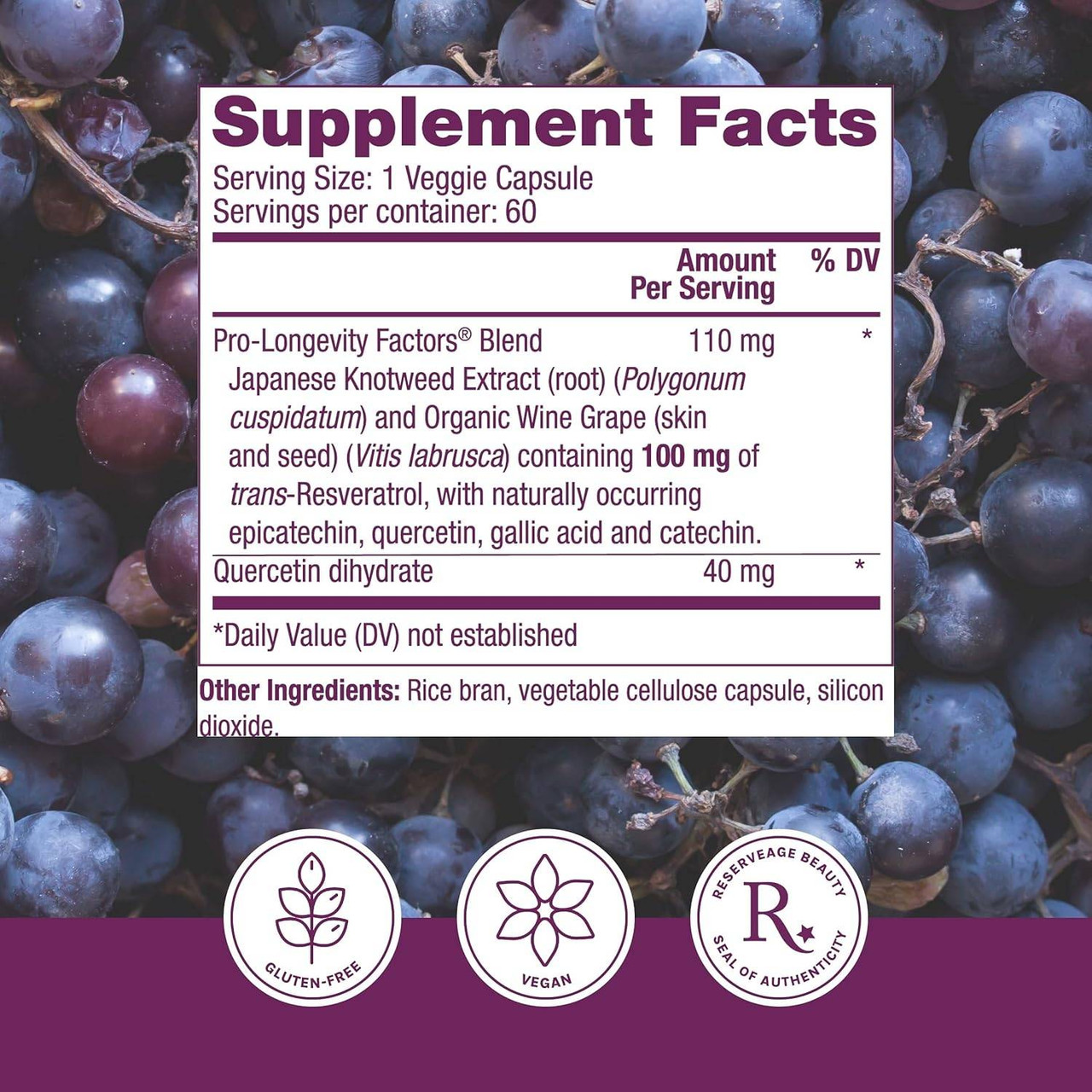 Reserveage Resveratrol 100mg - 60 Capsules
