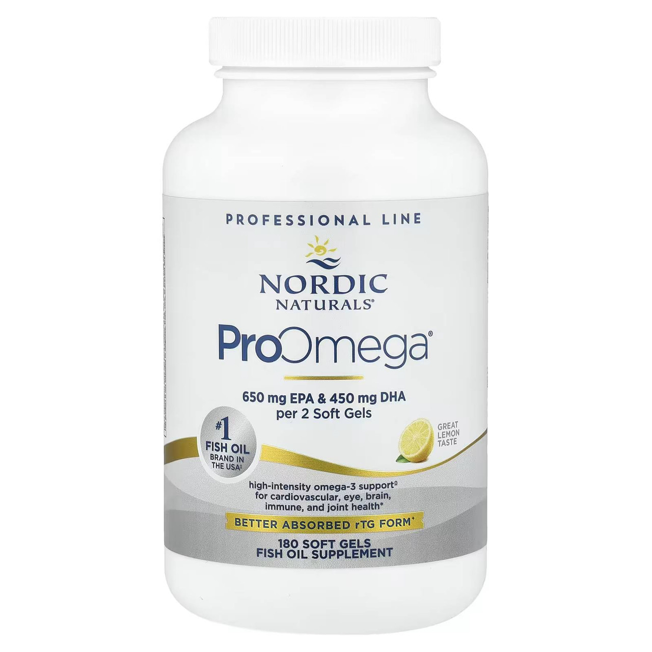 Nordic Naturals ProOmega Lemon 180 soft gel bottle