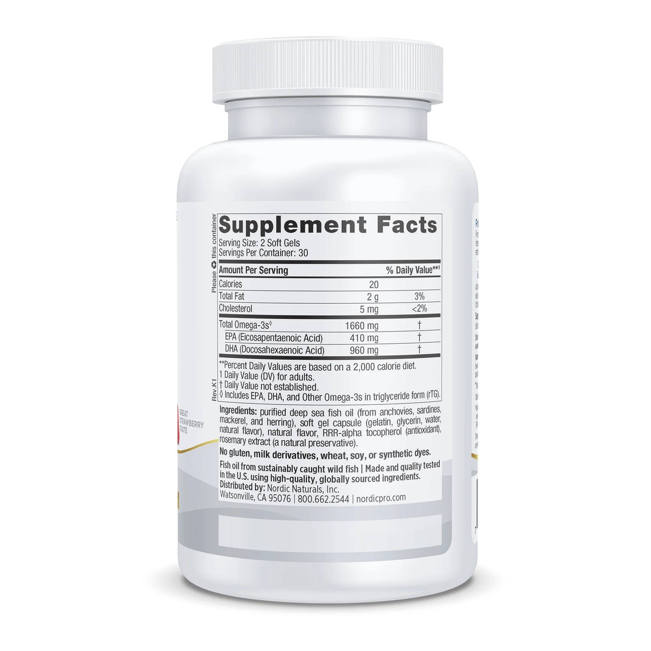 ProDHA Xtra 60 soft gel bottle side with supplement facts label