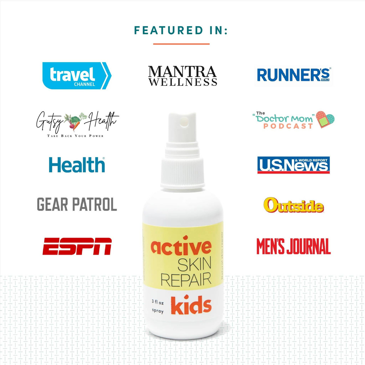 Kids spray with featured in media logos including Health, U.S. News and ESPN