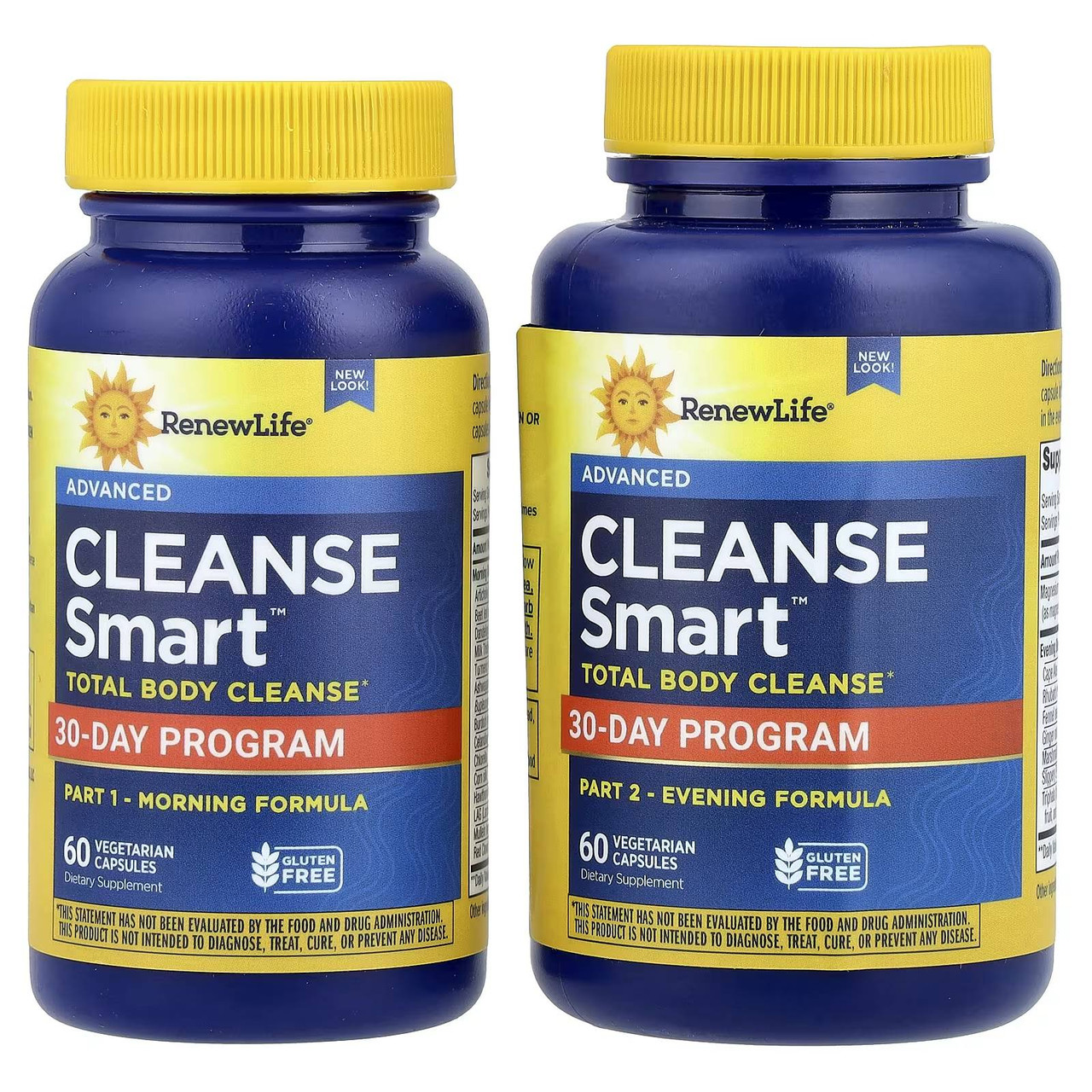 Cleanse Smart part 1 morning and part 2 evening formula 60 vegetarian capsule bottles