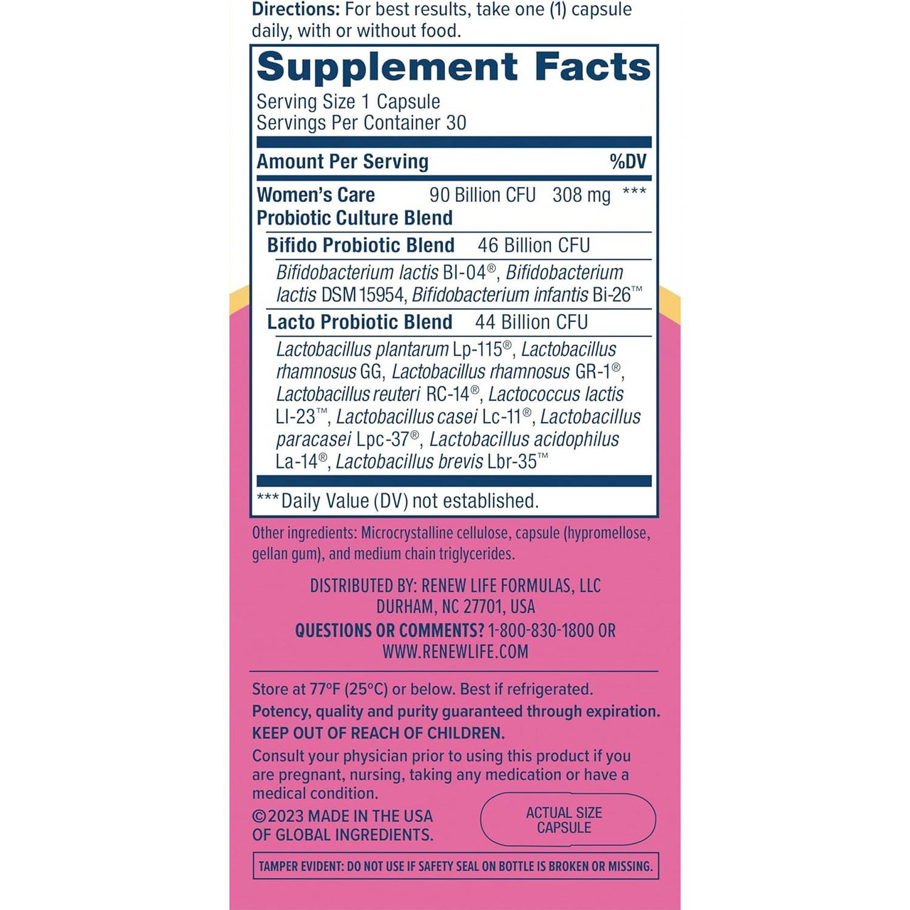 Renew Life Ultimate Flora Women's Care 90 Billion - 30 Capsules