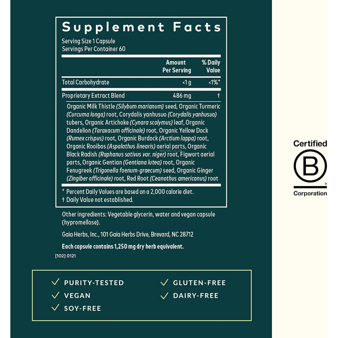 Liver Cleanse supplement facts with proprietary herb blend