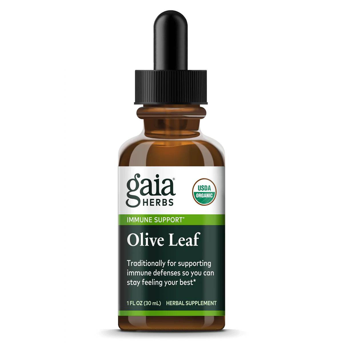 Gaia Herbs Olive Leaf immune support organic 30 mL liquid extract bottle