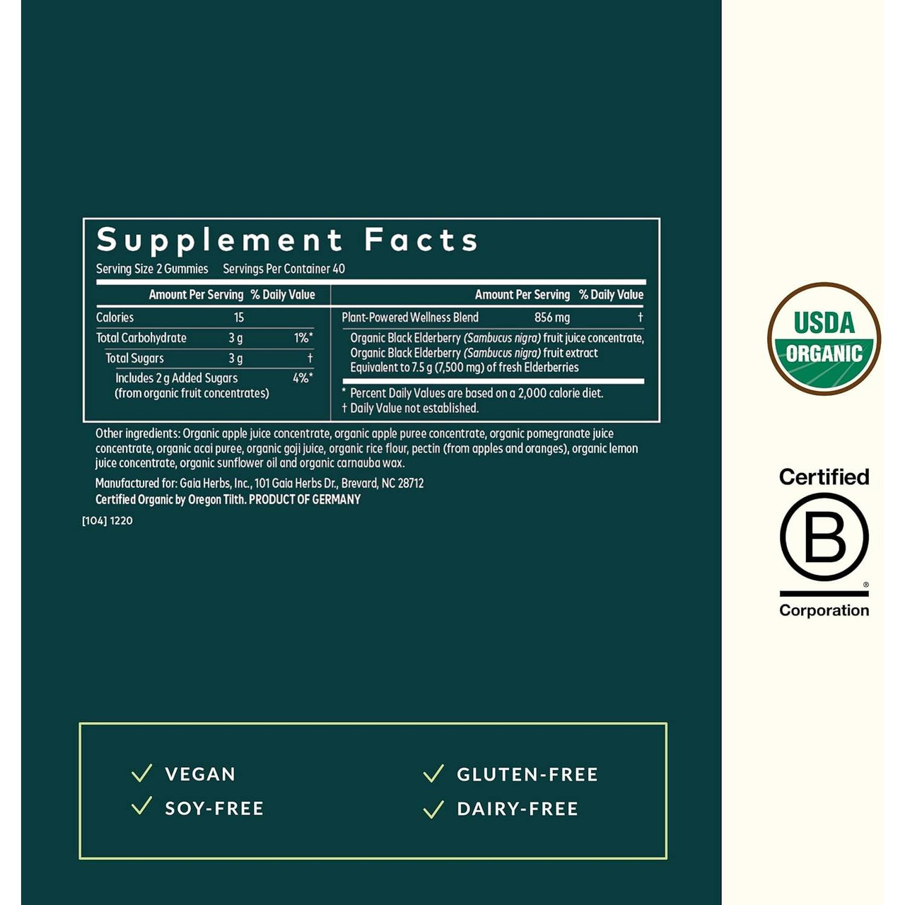 Gaia Herbs Black Elderberry Adult Daily Gummies