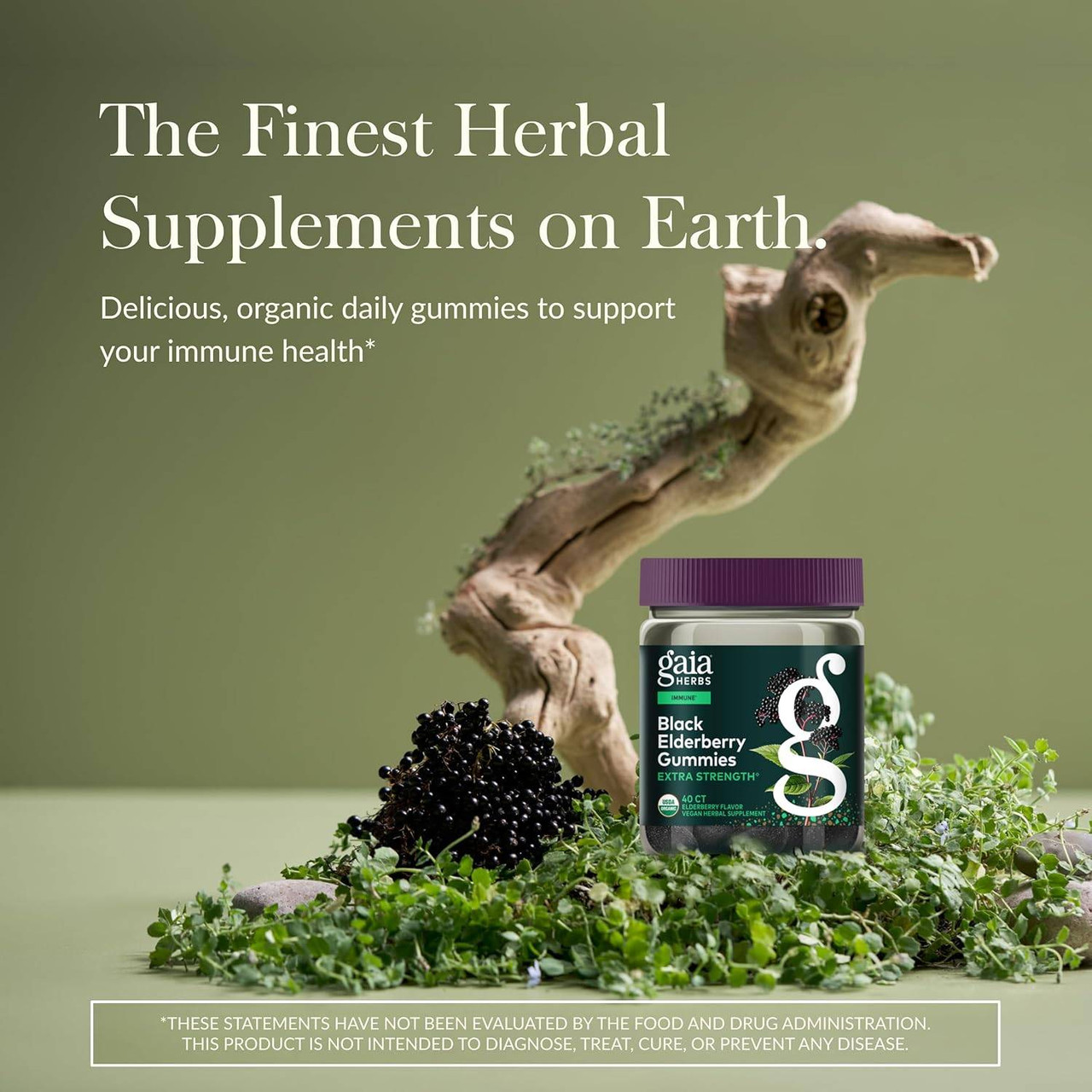 Extra Strength gummies bottle on stone among foliage, finest herbal supplements graphic