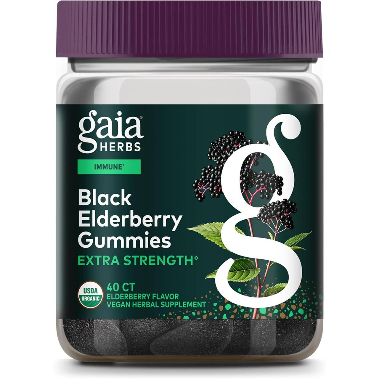 Gaia Herbs Extra Strength Black Elderberry Gummies USDA organic 40 count bottle