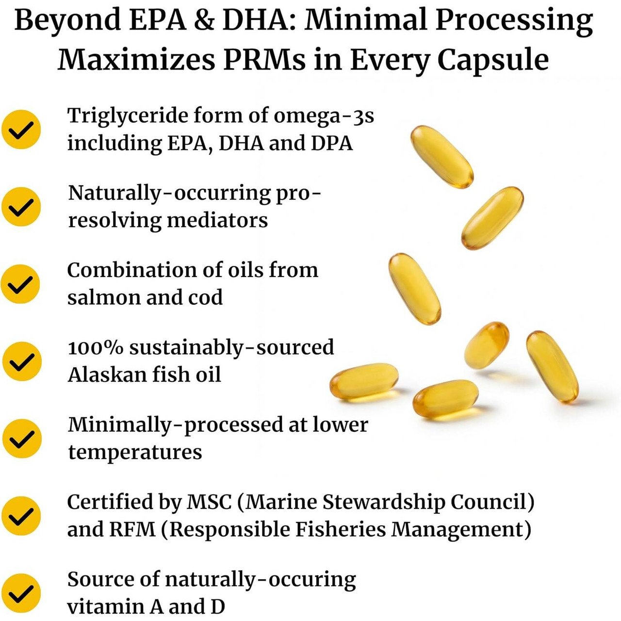 Softgels with list of Omega-3 Rejuvenate fish oil features