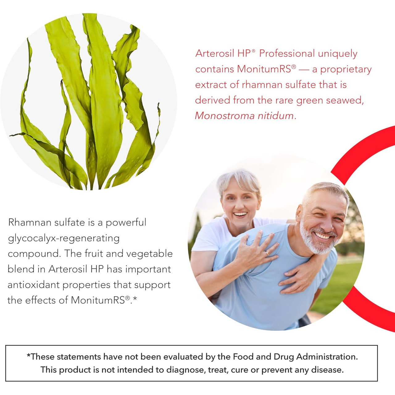 Green seaweed and smiling older couple with ingredient info
