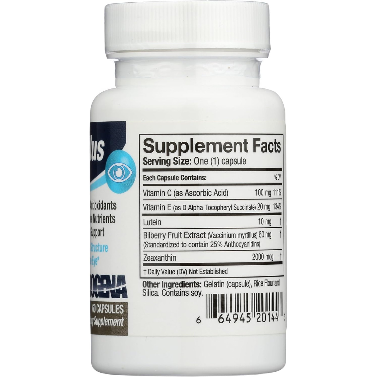 Eye Plus supplement facts with lutein bilberry and zeaxanthin