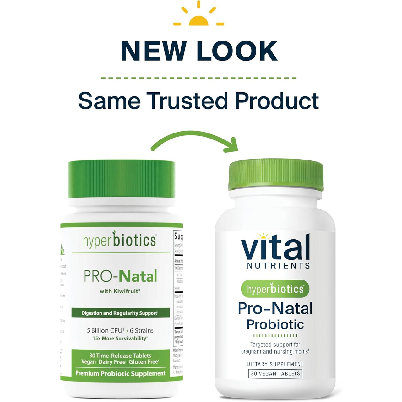 Old Hyperbiotics and new Vital Nutrients bottles, new look same trusted product