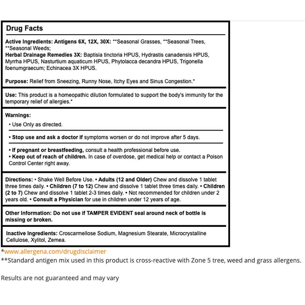 Progena Allergena Seasonal Allergy Tabs - 90 Chewables