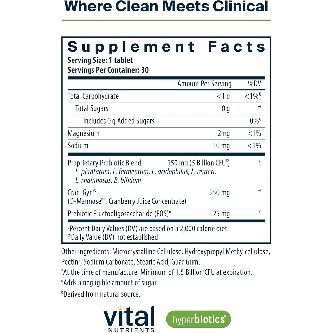 Pro-Women Probiotic 30 tablet supplement facts panel